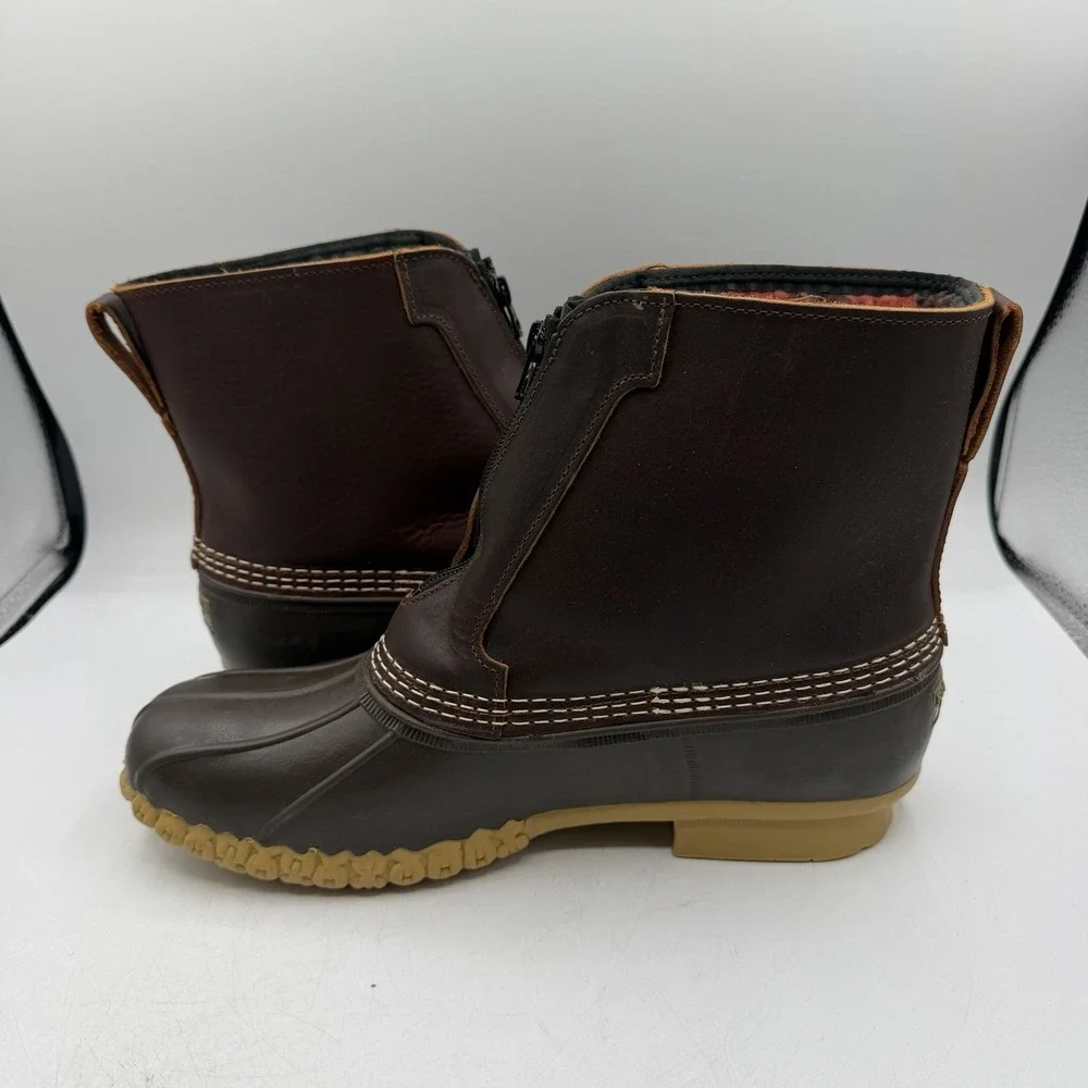 LL Bean Duck Boots Mens Sz 11 M Brown Insulated Fleece Lined Winter Front Zip